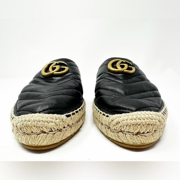 Gucci GG Marmont Espadrilles Black Quilted Flats Mules - Picture 4 of 11